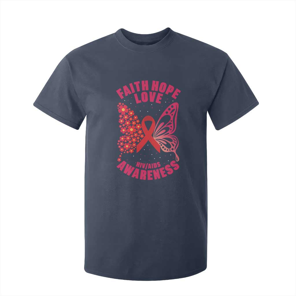 Faith Hope Love HIV Butterfly T Shirt For Kid Awareness Month Gift TS12 Navy Print Your Wear