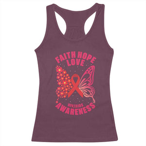 Faith Hope Love HIV Butterfly Racerback Tank Top Awareness Month Gift TS12 Maroon Print Your Wear