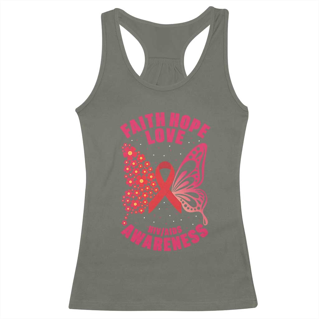 Faith Hope Love HIV Butterfly Racerback Tank Top Awareness Month Gift TS12 Military Green Print Your Wear