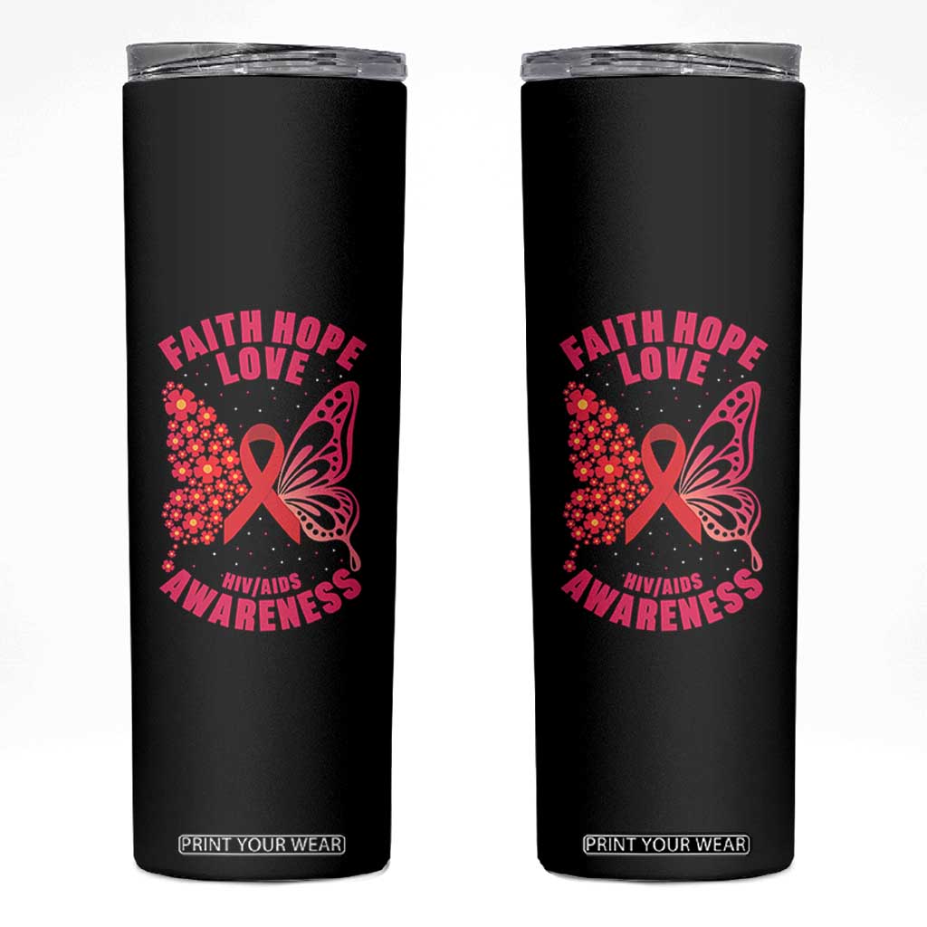 Faith Hope Love HIV Butterfly Skinny Tumbler Awareness Month Gift TS12 Black Print Your Wear