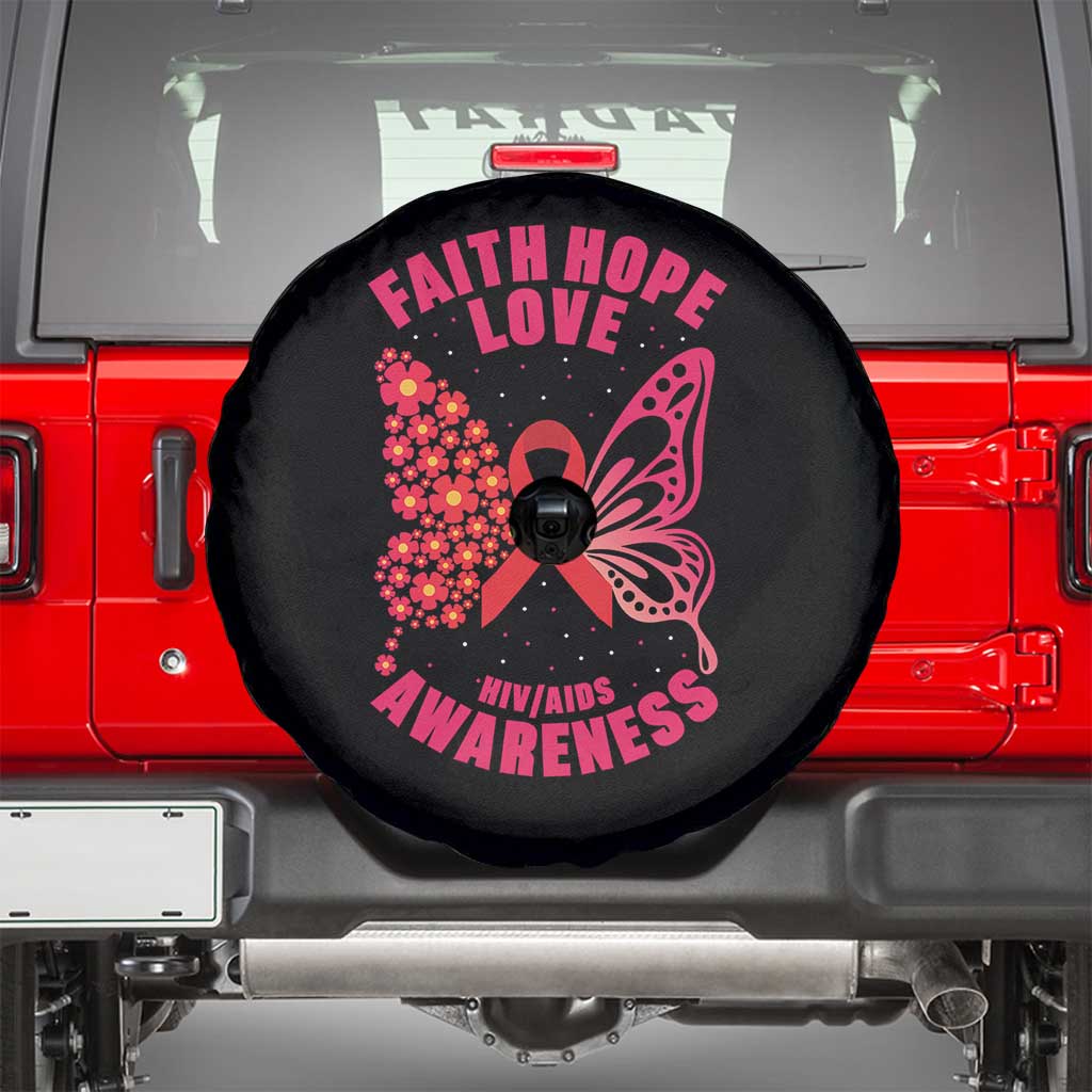 Faith Hope Love HIV Butterfly Spare Tire Cover Awareness Month Gift TS12 Black Print Your Wear