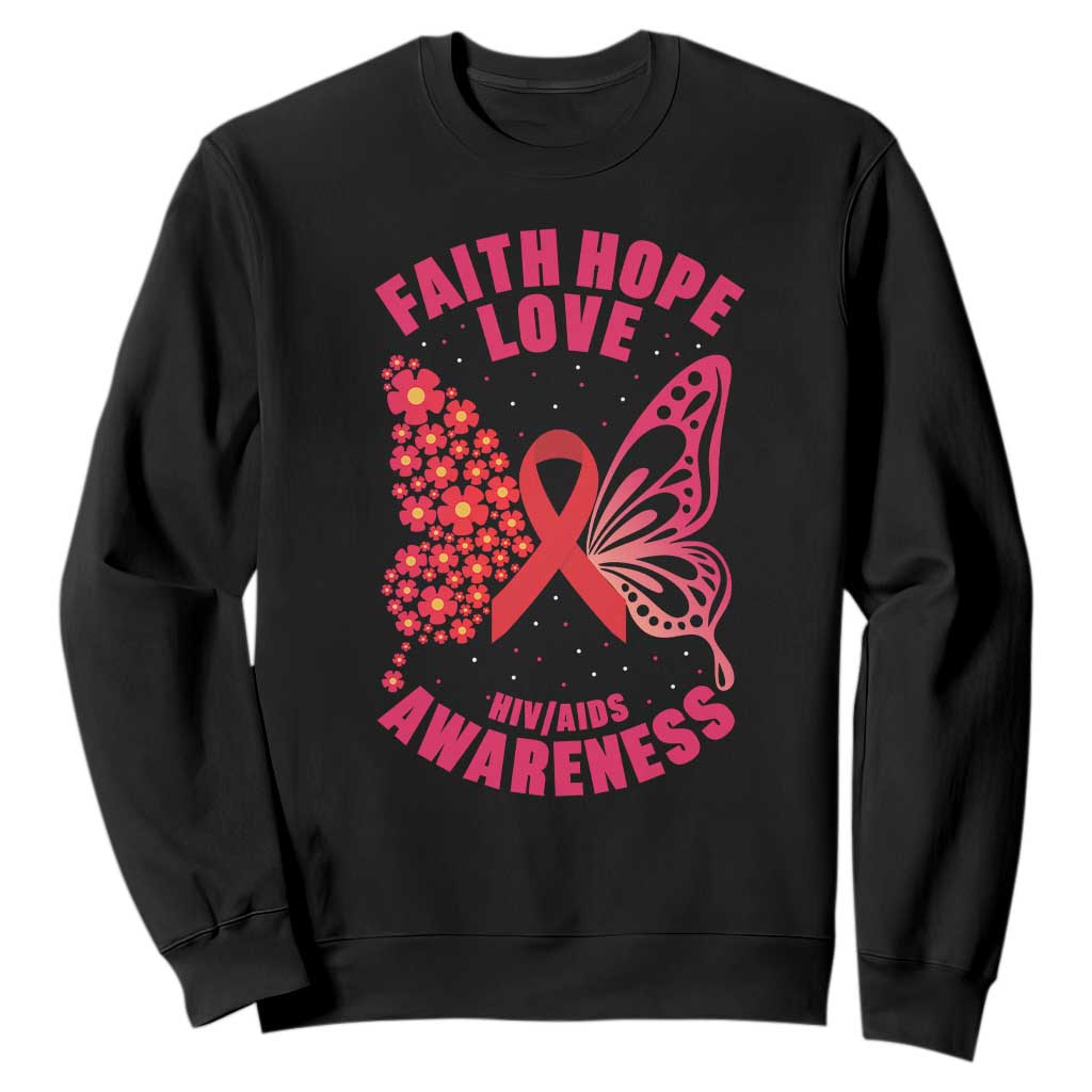 Faith Hope Love HIV Butterfly Sweatshirt Awareness Month Gift TS12 Black Print Your Wear