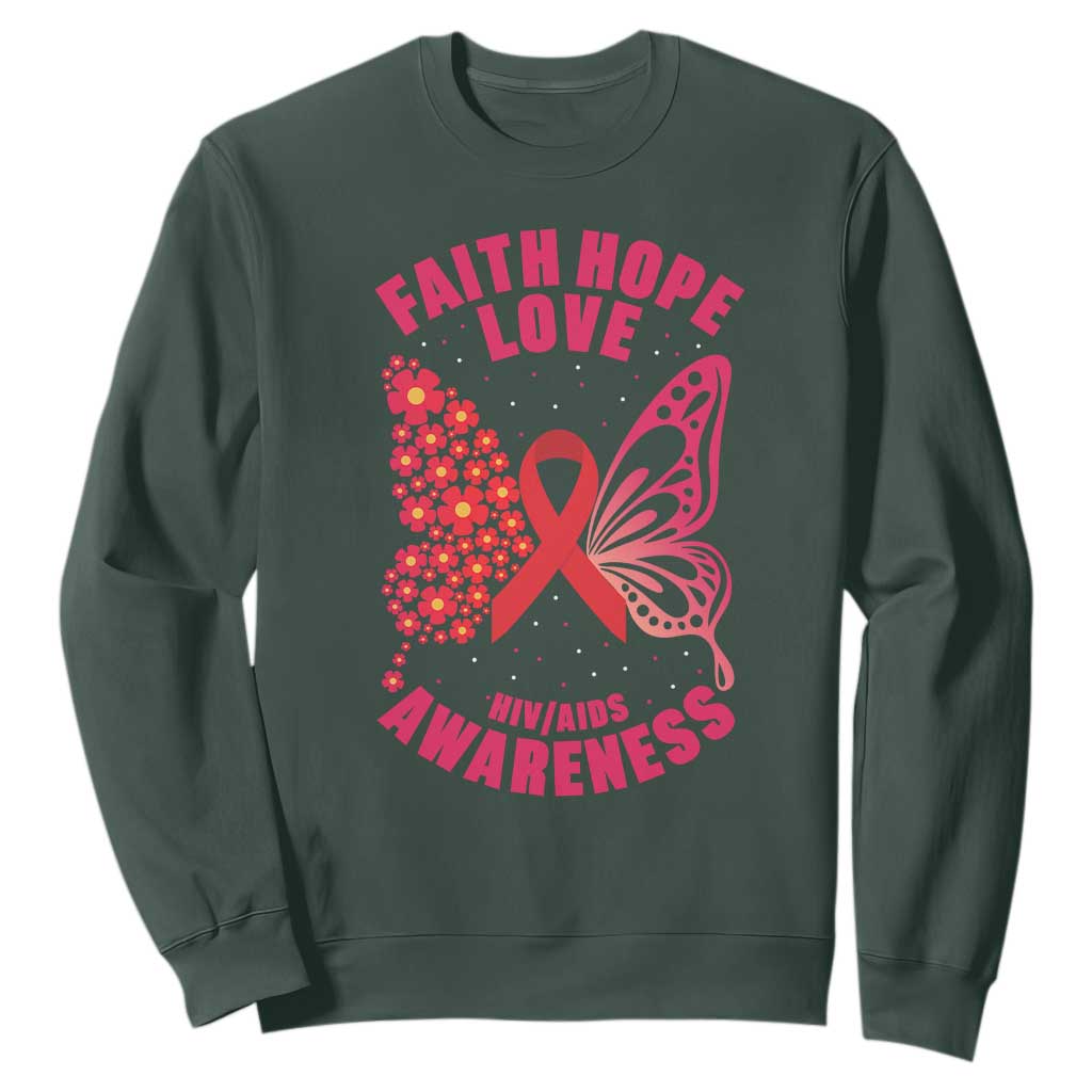 Faith Hope Love HIV Butterfly Sweatshirt Awareness Month Gift TS12 Dark Forest Green Print Your Wear