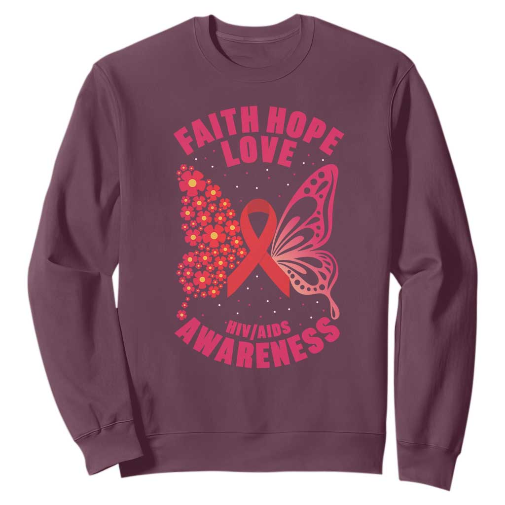 Faith Hope Love HIV Butterfly Sweatshirt Awareness Month Gift TS12 Maroon Print Your Wear