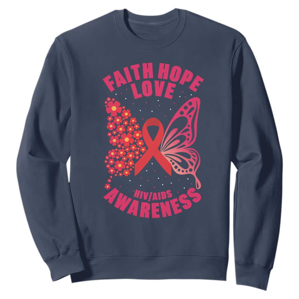Faith Hope Love HIV Butterfly Sweatshirt Awareness Month Gift TS12 Navy Print Your Wear
