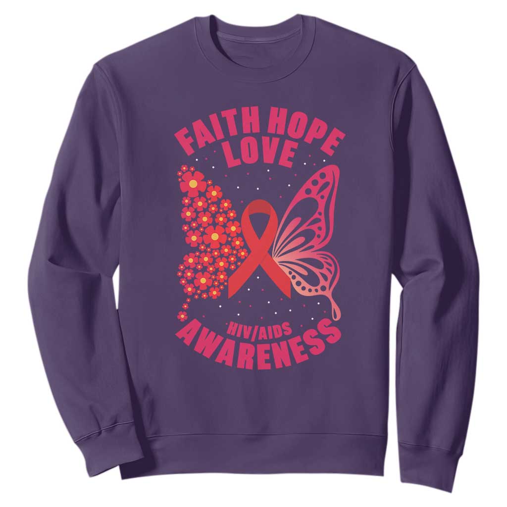 Faith Hope Love HIV Butterfly Sweatshirt Awareness Month Gift TS12 Purple Print Your Wear