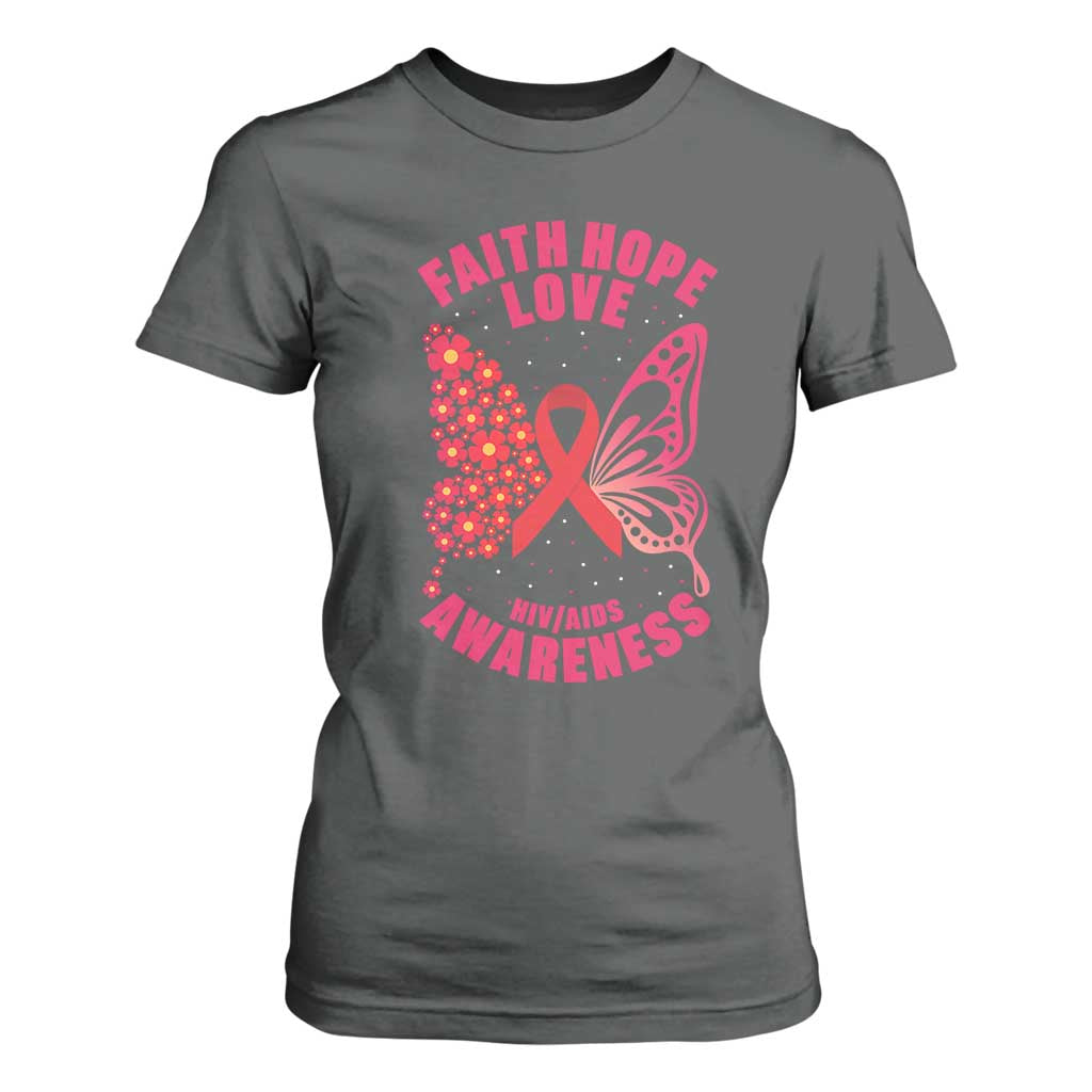 Faith Hope Love HIV Butterfly T Shirt For Women Awareness Month Gift TS12 Dark Heather Print Your Wear