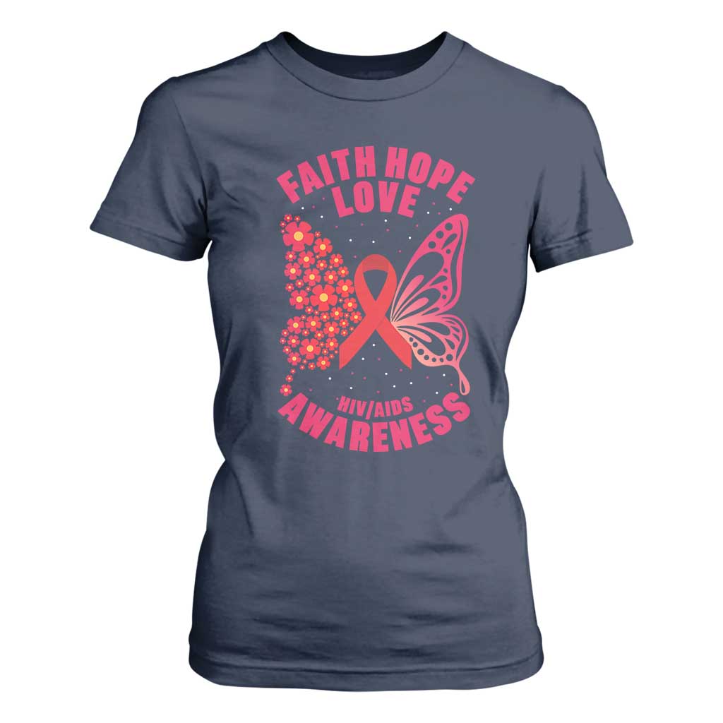 Faith Hope Love HIV Butterfly T Shirt For Women Awareness Month Gift TS12 Navy Print Your Wear