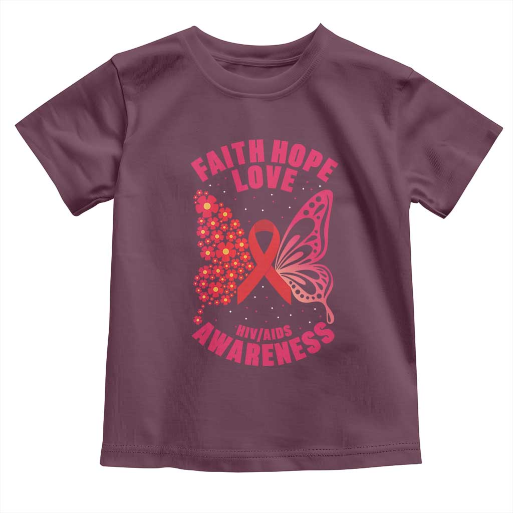 Faith Hope Love HIV Butterfly Toddler T Shirt Awareness Month Gift TS12 Maroon Print Your Wear