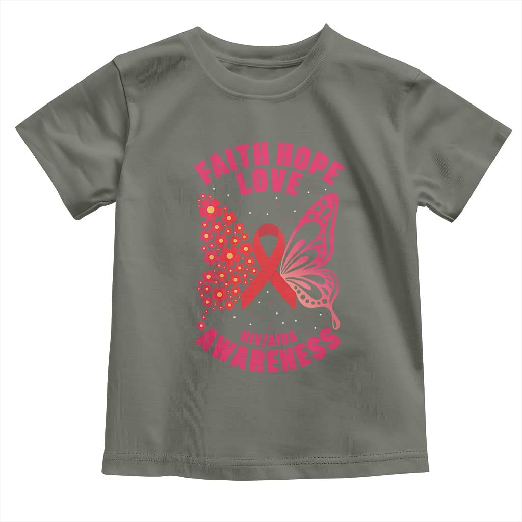 Faith Hope Love HIV Butterfly Toddler T Shirt Awareness Month Gift TS12 Military Green Print Your Wear