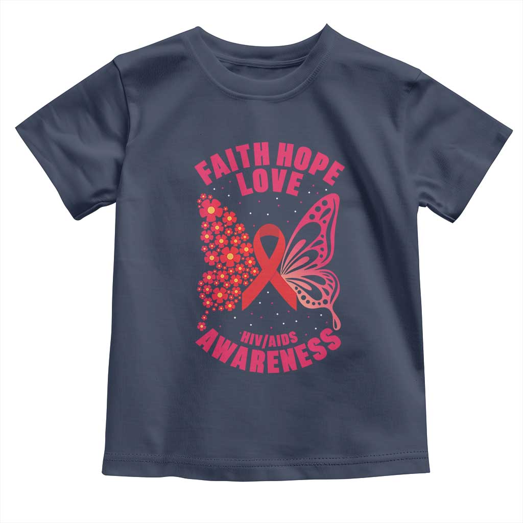 Faith Hope Love HIV Butterfly Toddler T Shirt Awareness Month Gift TS12 Navy Print Your Wear