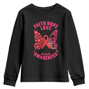 Faith Hope Love HIV Butterfly Youth Sweatshirt Awareness Month Gift TS12 Black Print Your Wear