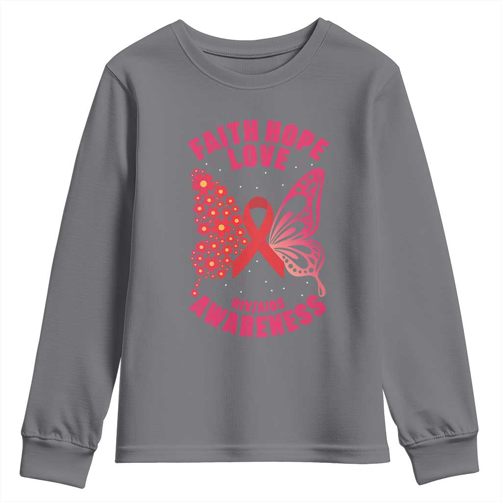 Faith Hope Love HIV Butterfly Youth Sweatshirt Awareness Month Gift TS12 Charcoal Print Your Wear