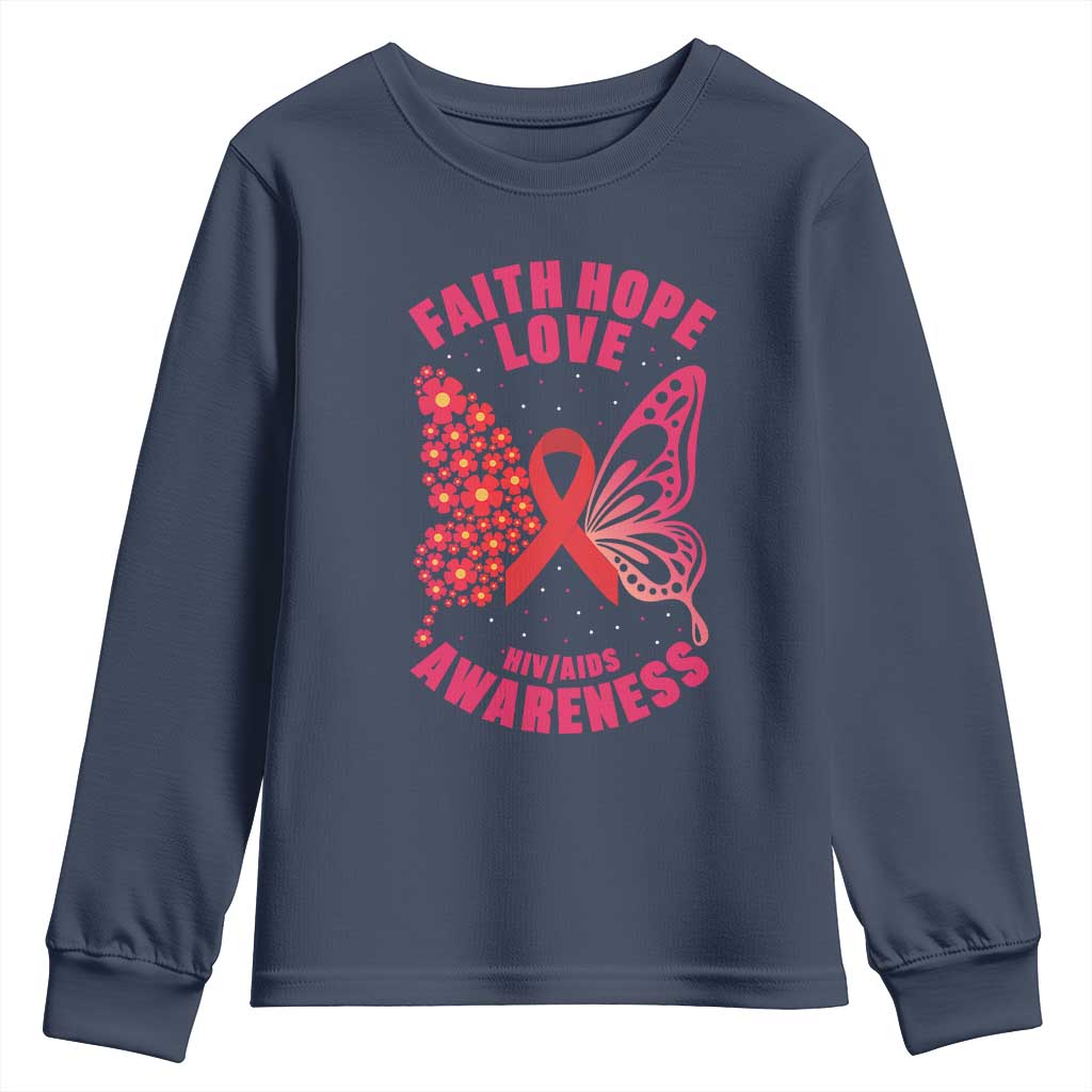 Faith Hope Love HIV Butterfly Youth Sweatshirt Awareness Month Gift TS12 Navy Print Your Wear