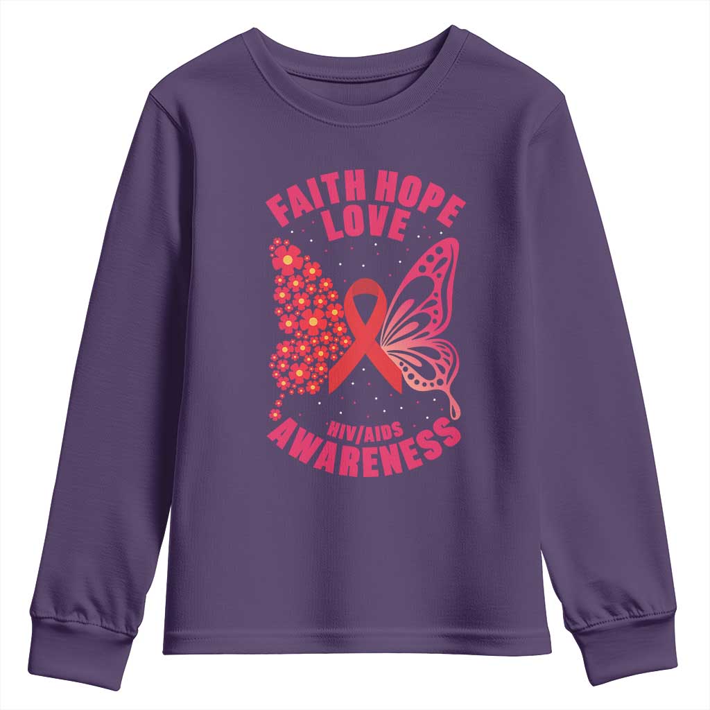 Faith Hope Love HIV Butterfly Youth Sweatshirt Awareness Month Gift TS12 Purple Print Your Wear