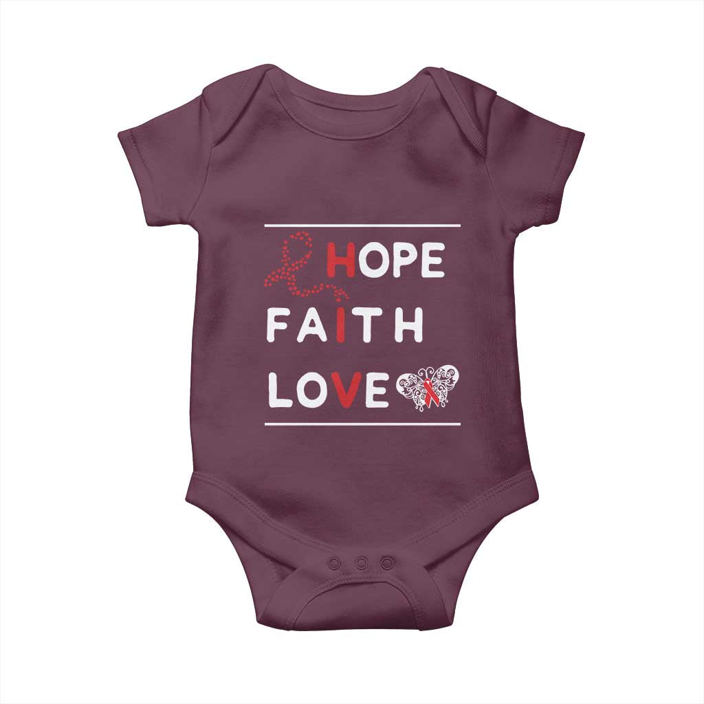 Faith Hope Love HIV AIDS Awareness Baby Onesie Hope Strength Empowerment Gift TS12 Maroon Print Your Wear