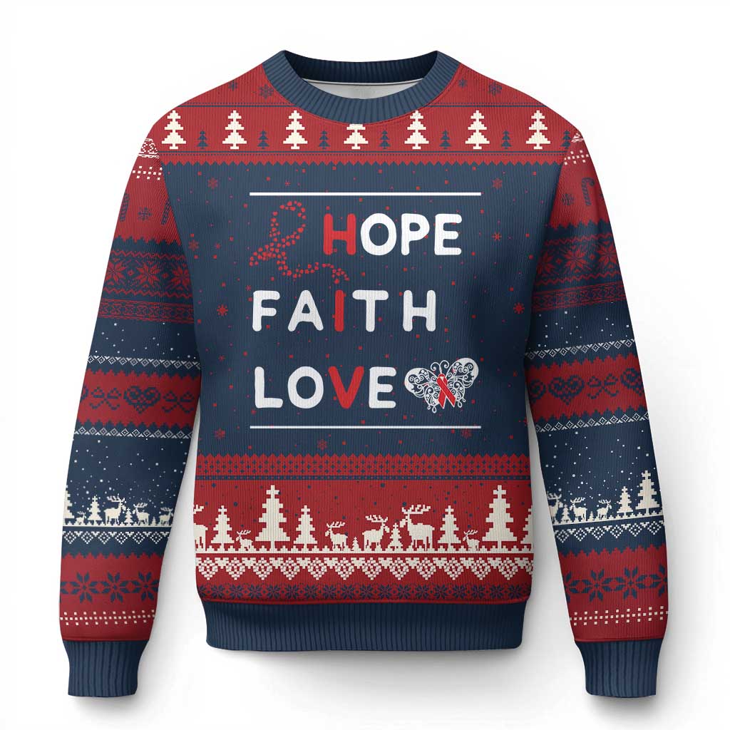 Faith Hope Love HIV AIDS Awareness Ugly Christmas Sweater Hope Strength Empowerment Gift TS12 Navy Red Print Your Wear