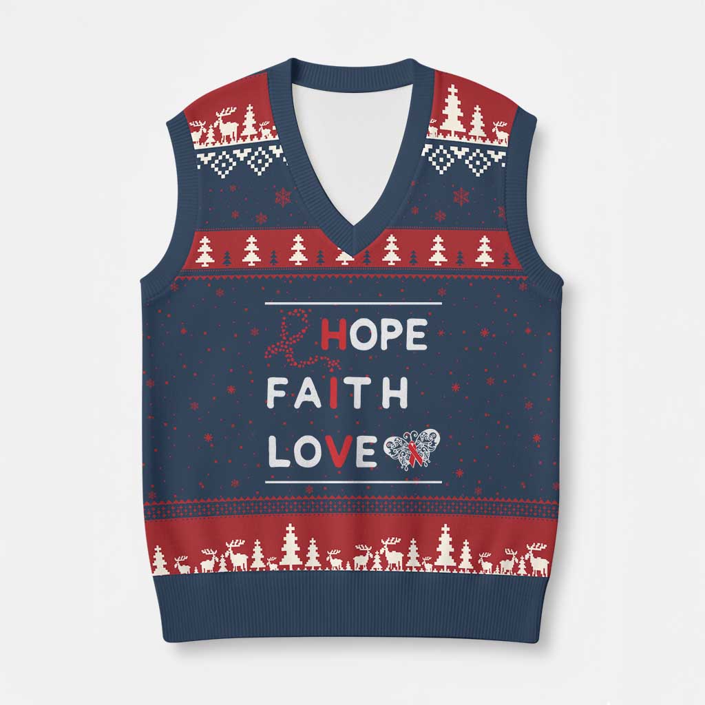 Faith Hope Love HIV AIDS Awareness V-Neck Knit Sweater Vest Hope Strength Empowerment Gift TS12 Navy Red Print Your Wear
