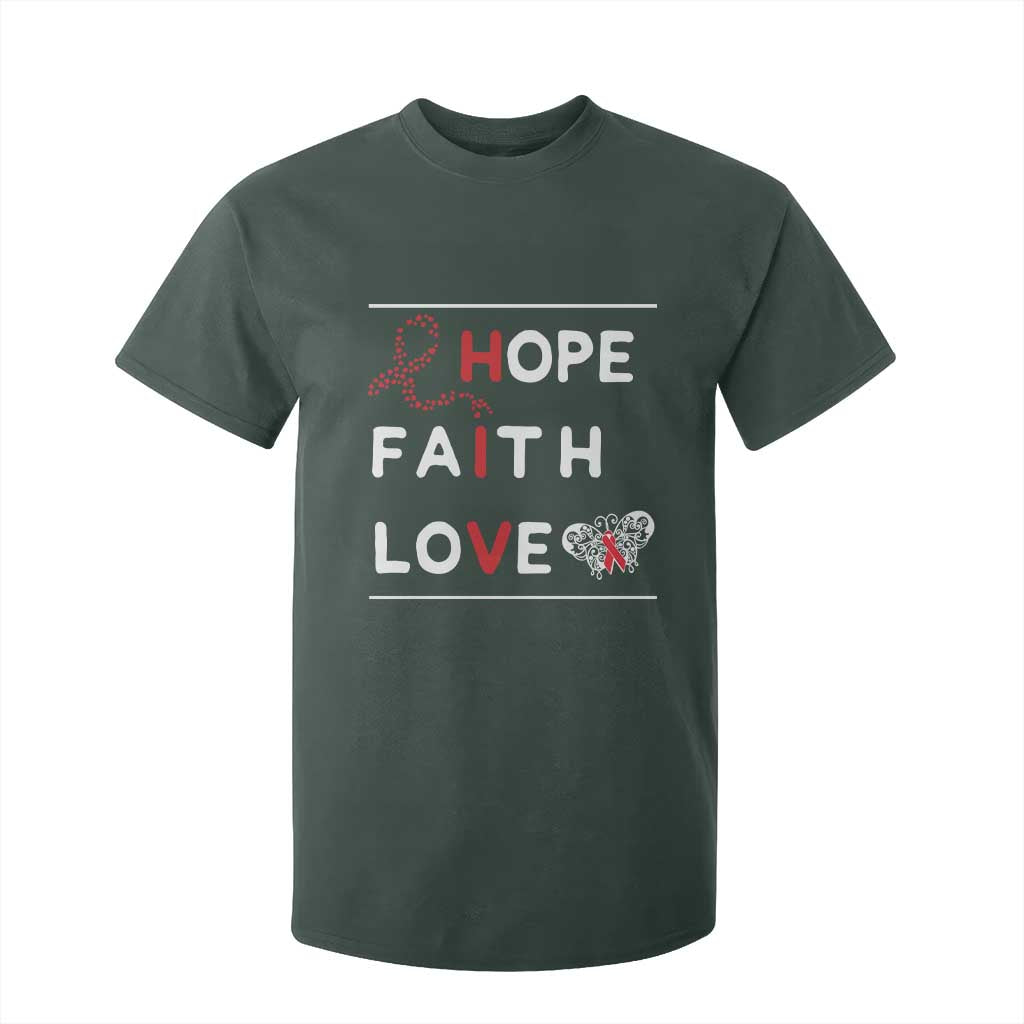 Faith Hope Love HIV AIDS Awareness T Shirt For Kid Hope Strength Empowerment Gift TS12 Dark Forest Green Print Your Wear