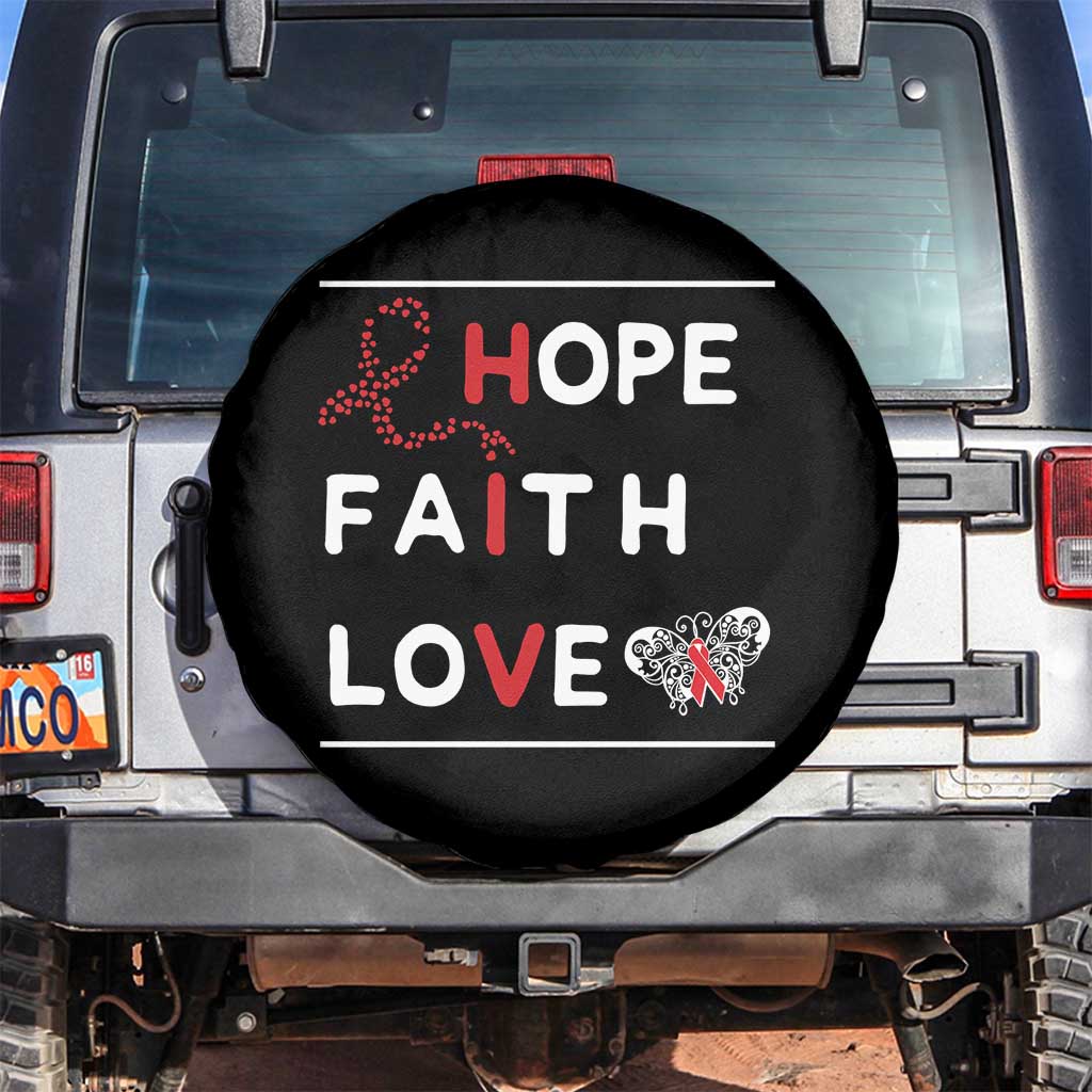 Faith Hope Love HIV AIDS Awareness Spare Tire Cover Hope Strength Empowerment Gift TS12 No hole Black Print Your Wear