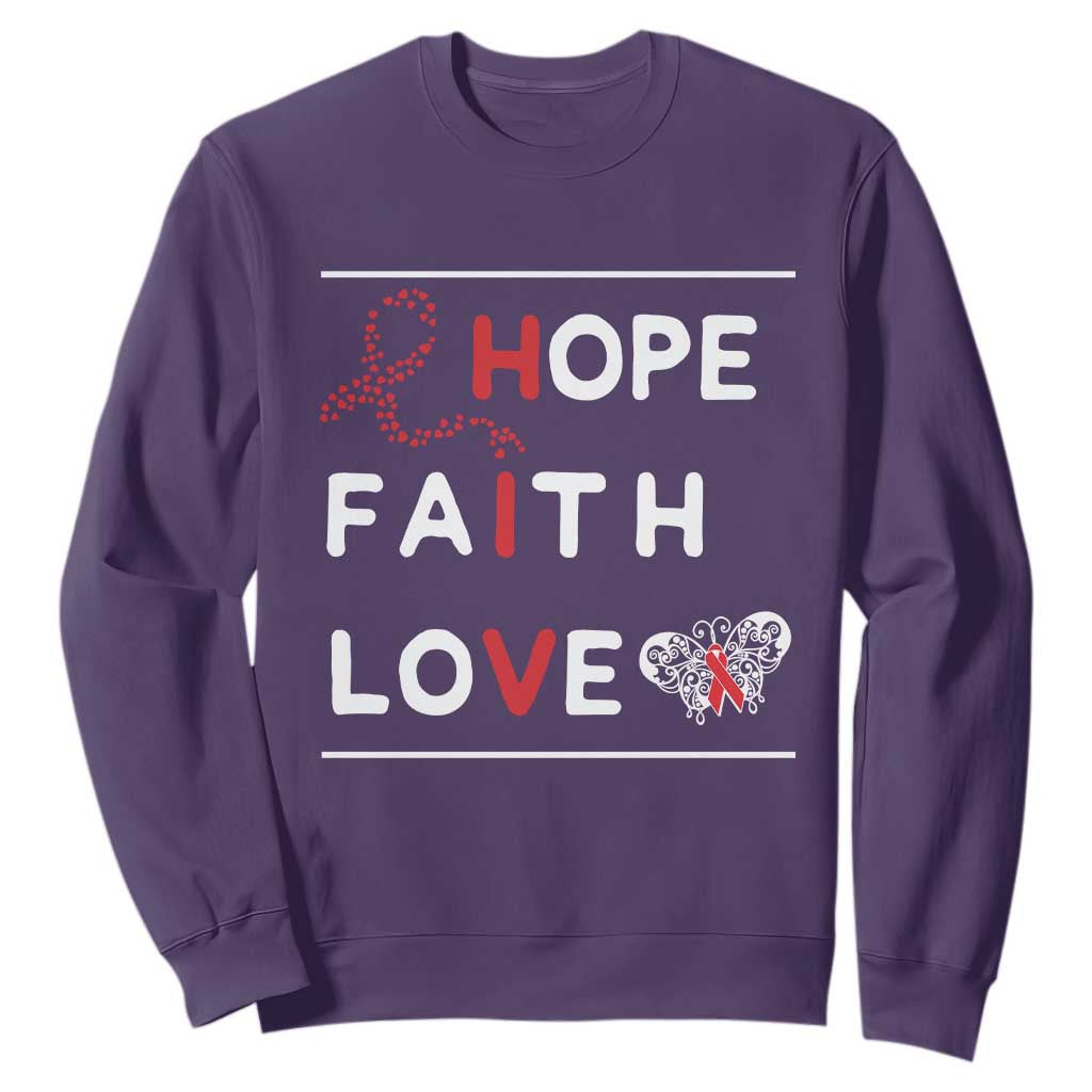 Faith Hope Love HIV AIDS Awareness Sweatshirt Hope Strength Empowerment Gift TS12 Purple Print Your Wear