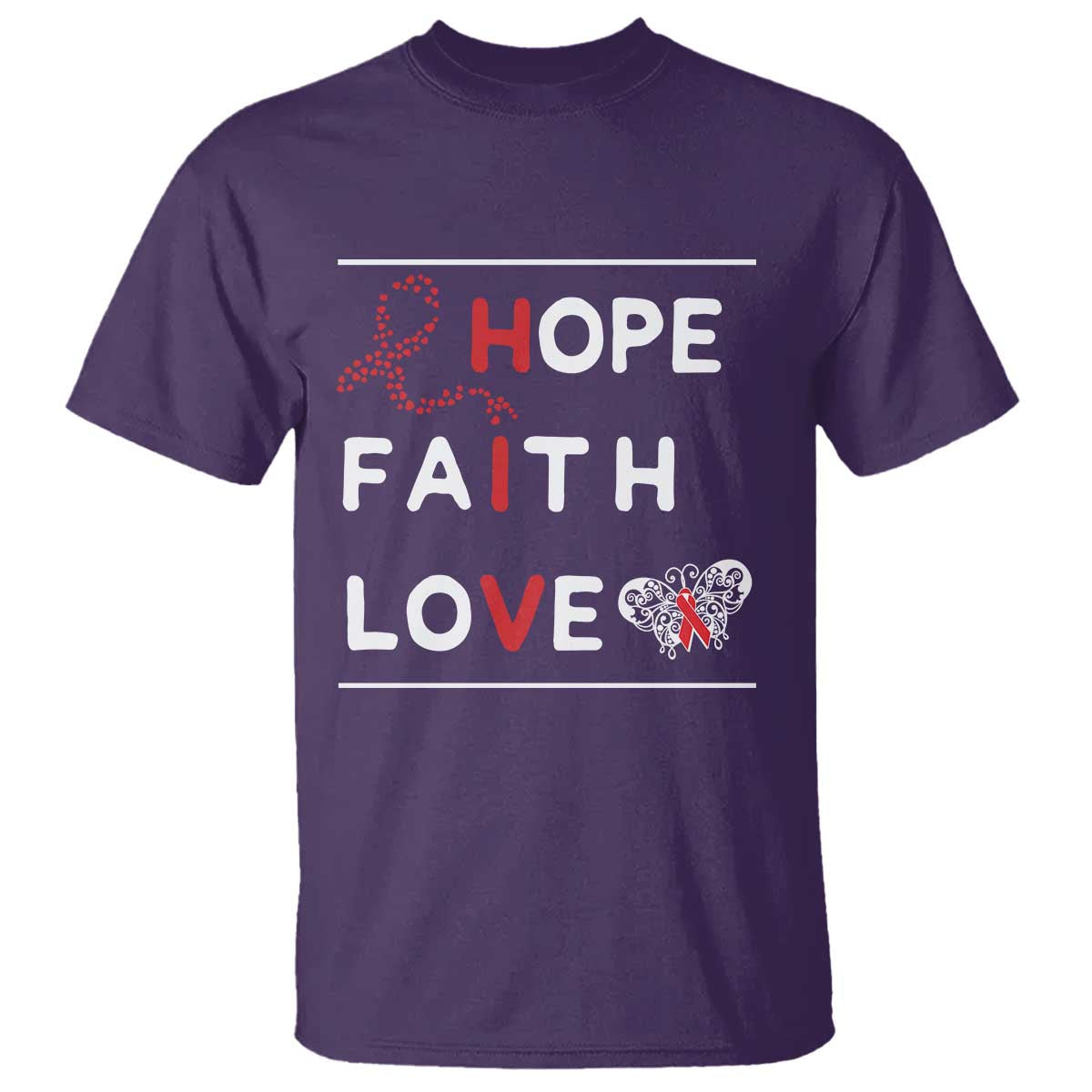 Faith Hope Love HIV AIDS Awareness T Shirt Hope Strength Empowerment Gift TS12 Purple Print Your Wear
