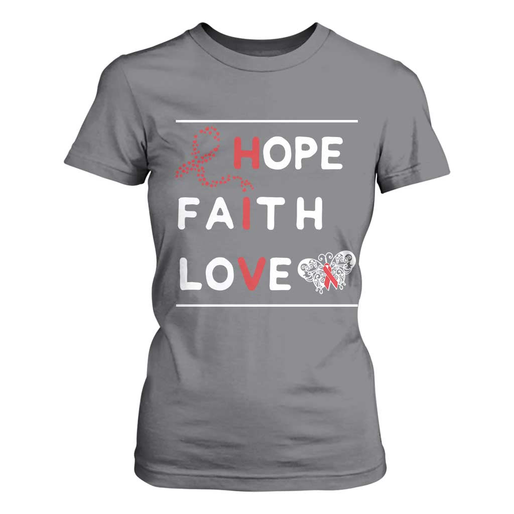 Faith Hope Love HIV AIDS Awareness T Shirt For Women Hope Strength Empowerment Gift TS12 Charcoal Print Your Wear