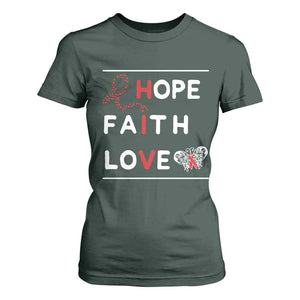 Faith Hope Love HIV AIDS Awareness T Shirt For Women Hope Strength Empowerment Gift TS12 Dark Forest Green Print Your Wear