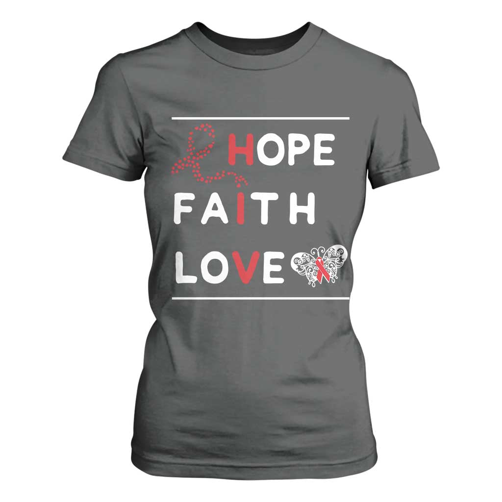 Faith Hope Love HIV AIDS Awareness T Shirt For Women Hope Strength Empowerment Gift TS12 Dark Heather Print Your Wear