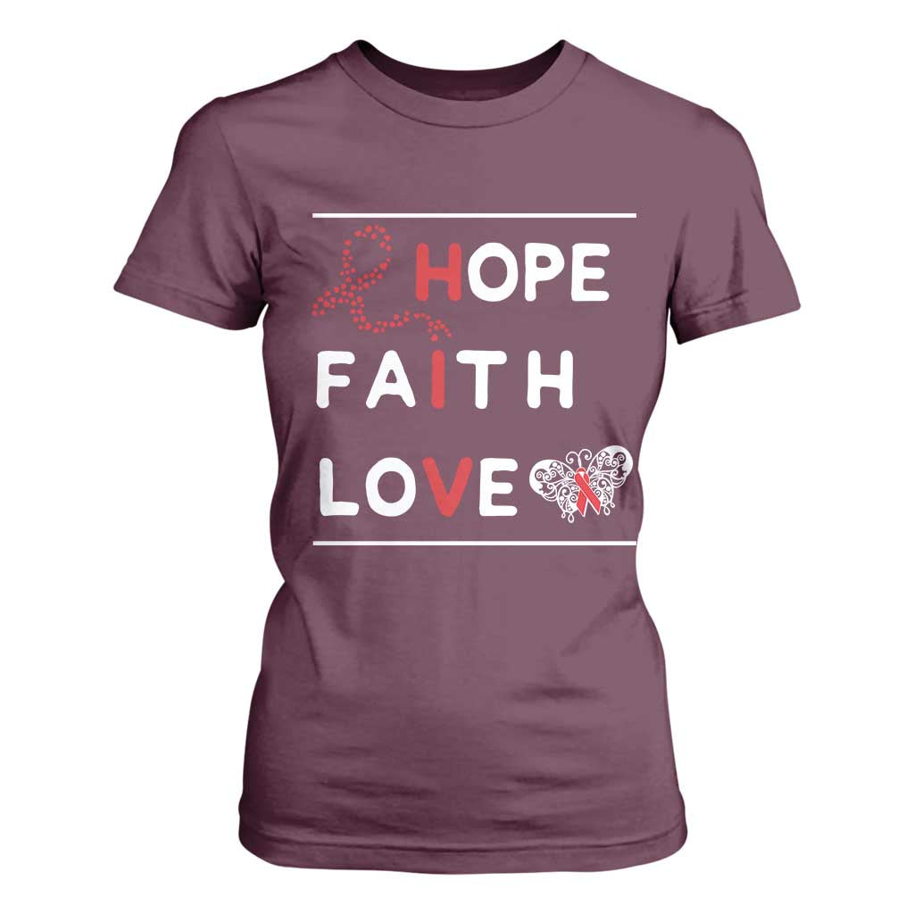 Faith Hope Love HIV AIDS Awareness T Shirt For Women Hope Strength Empowerment Gift TS12 Maroon Print Your Wear