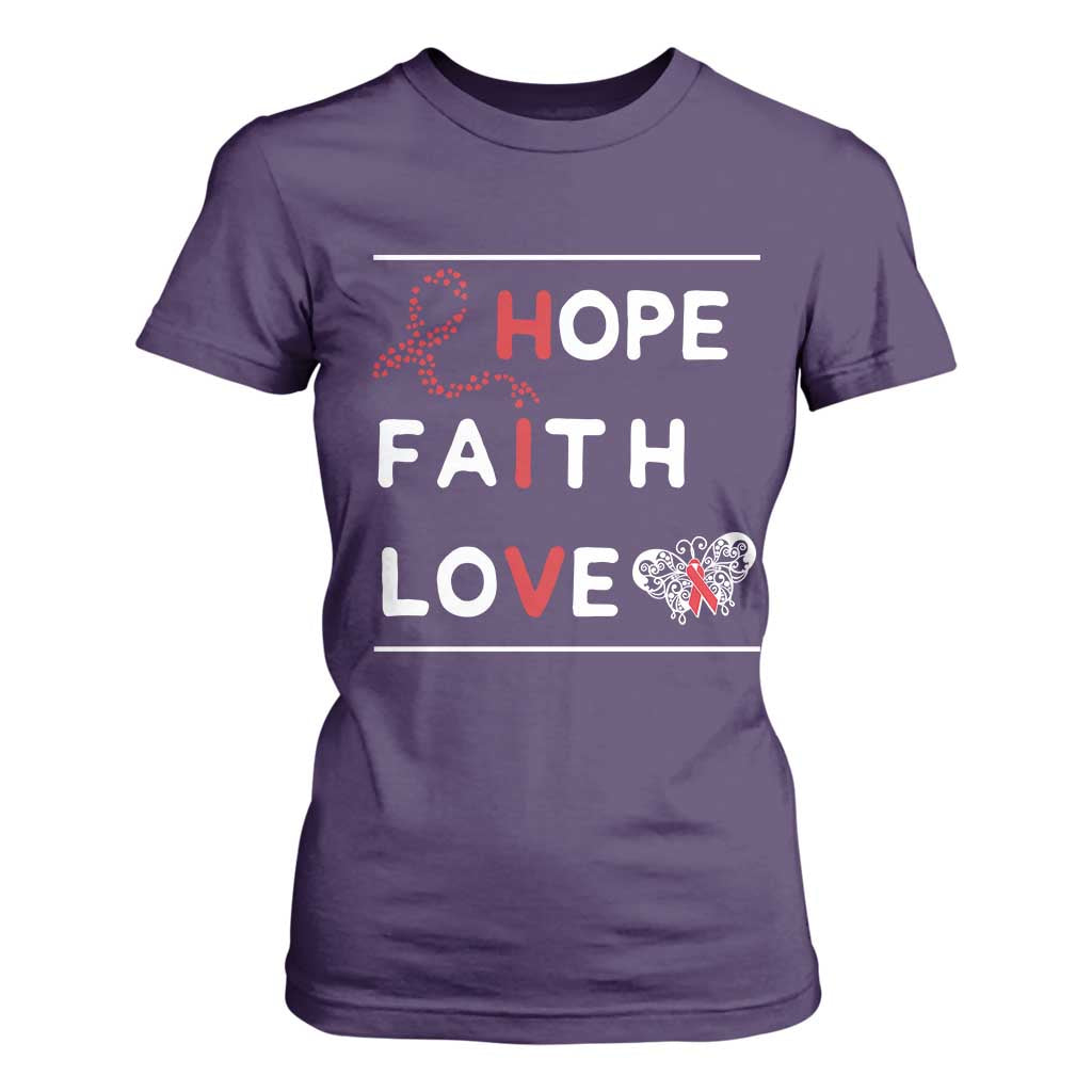 Faith Hope Love HIV AIDS Awareness T Shirt For Women Hope Strength Empowerment Gift TS12 Purple Print Your Wear