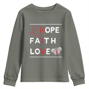 Faith Hope Love HIV AIDS Awareness Youth Sweatshirt Hope Strength Empowerment Gift TS12 Military Green Print Your Wear