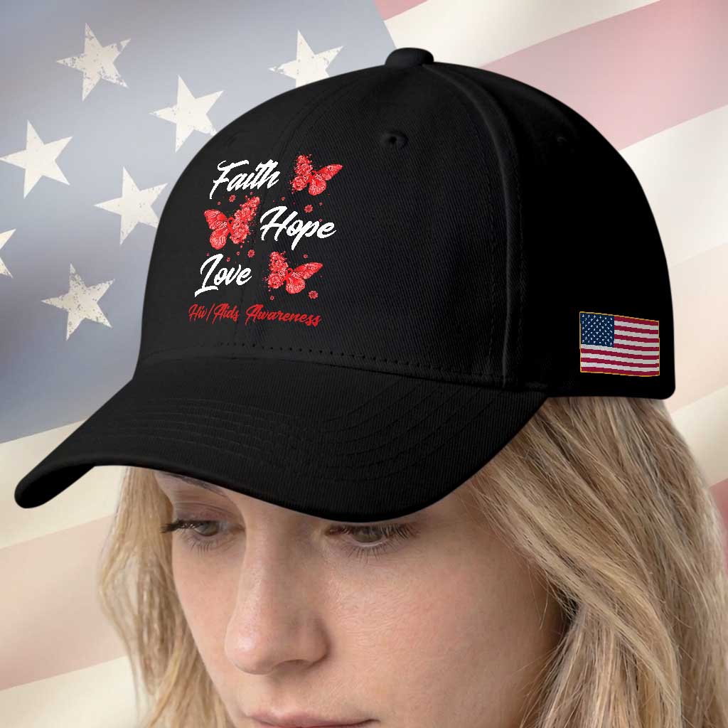 Faith Hope Love HIV AIDS Awareness Butterfly Gift Baseball Cap TS12 Print Your Wear