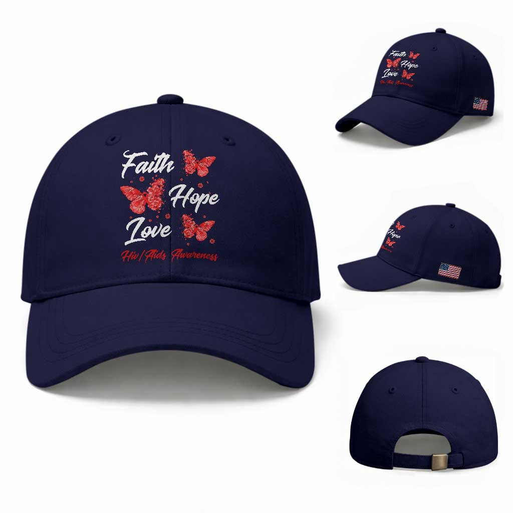 Faith Hope Love HIV AIDS Awareness Butterfly Gift Baseball Cap TS12 Baseball Cap Universal Fit Dark Blue Print Your Wear