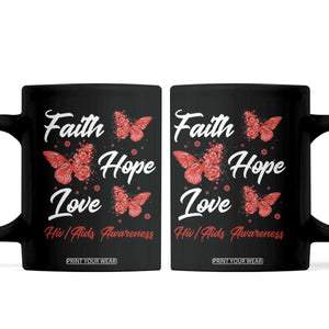 Faith Hope Love HIV AIDS Awareness Butterfly Gift Coffee Mug TS12 Black Print Your Wear