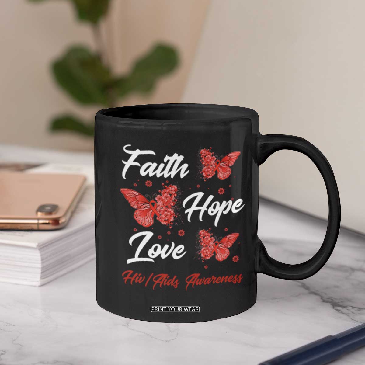 Faith Hope Love HIV AIDS Awareness Butterfly Gift Coffee Mug TS12 Print Your Wear