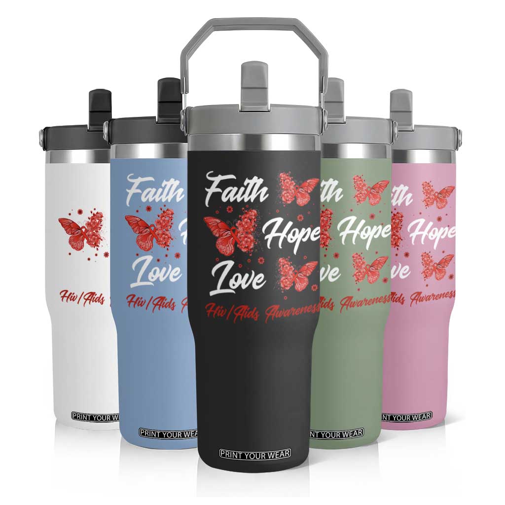 Faith Hope Love HIV AIDS Awareness Butterfly Gift Flip Straw Tumbler TS12 Print Your Wear