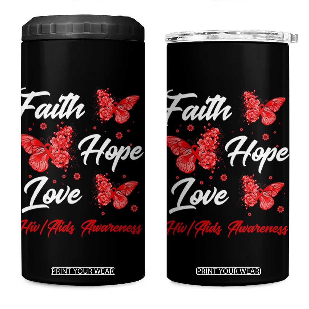 Faith Hope Love HIV AIDS Awareness Butterfly Gift 4 in 1 Can Cooler Tumbler TS12 One Size: 16 oz Black Print Your Wear