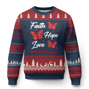 Faith Hope Love HIV AIDS Awareness Butterfly Gift Ugly Christmas Sweater TS12 Navy Red Print Your Wear