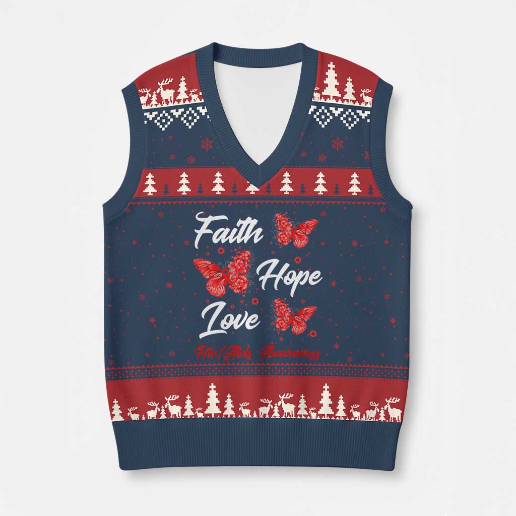 Faith Hope Love HIV AIDS Awareness Butterfly Gift V-Neck Knit Sweater Vest TS12 Navy Red Print Your Wear