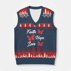 Faith Hope Love HIV AIDS Awareness Butterfly Gift V-Neck Knit Sweater Vest TS12 Navy Red Print Your Wear
