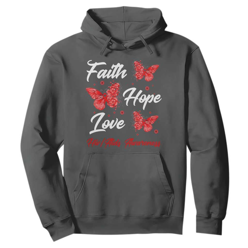 Faith Hope Love HIV AIDS Awareness Butterfly Gift Hoodie TS12 Dark Heather Print Your Wear