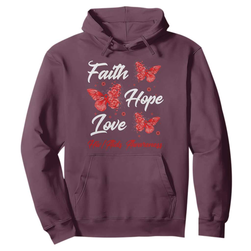 Faith Hope Love HIV AIDS Awareness Butterfly Gift Hoodie TS12 Maroon Print Your Wear