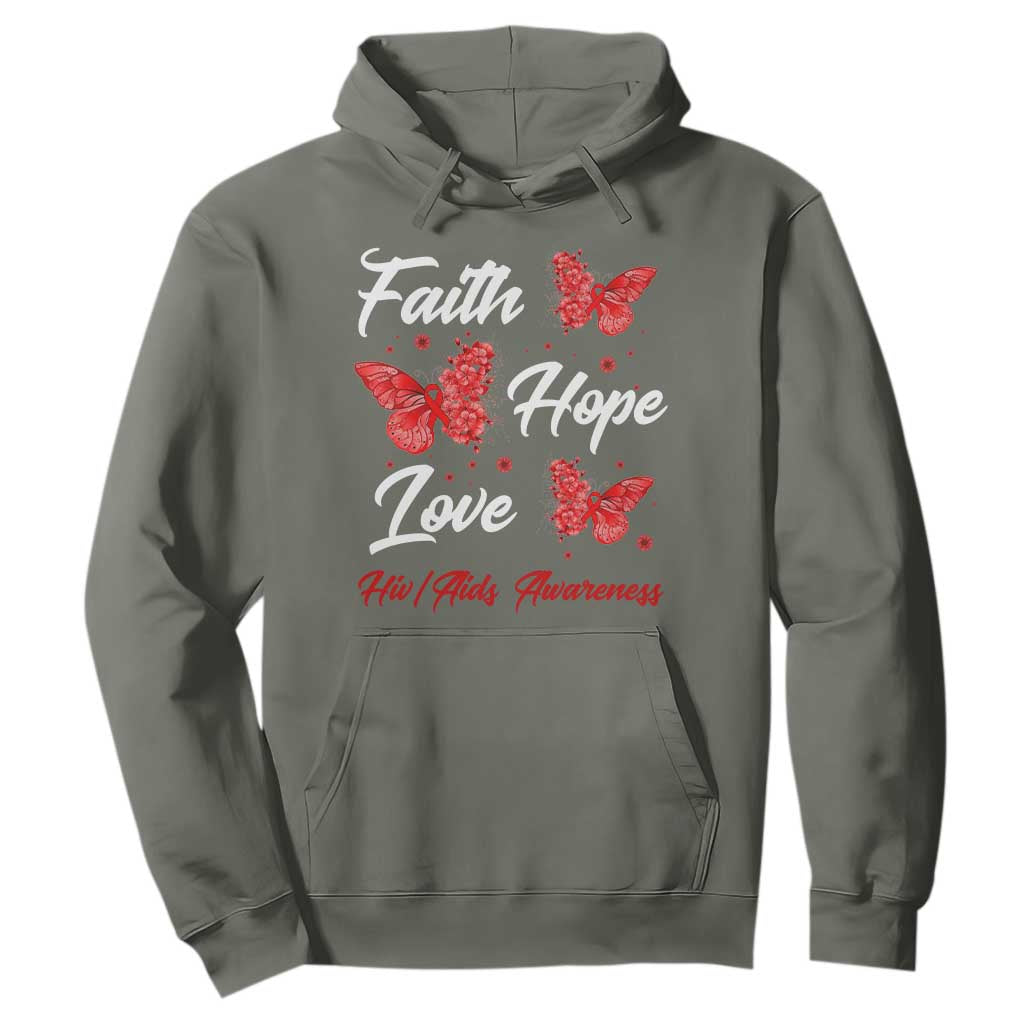 Faith Hope Love HIV AIDS Awareness Butterfly Gift Hoodie TS12 Military Green Print Your Wear