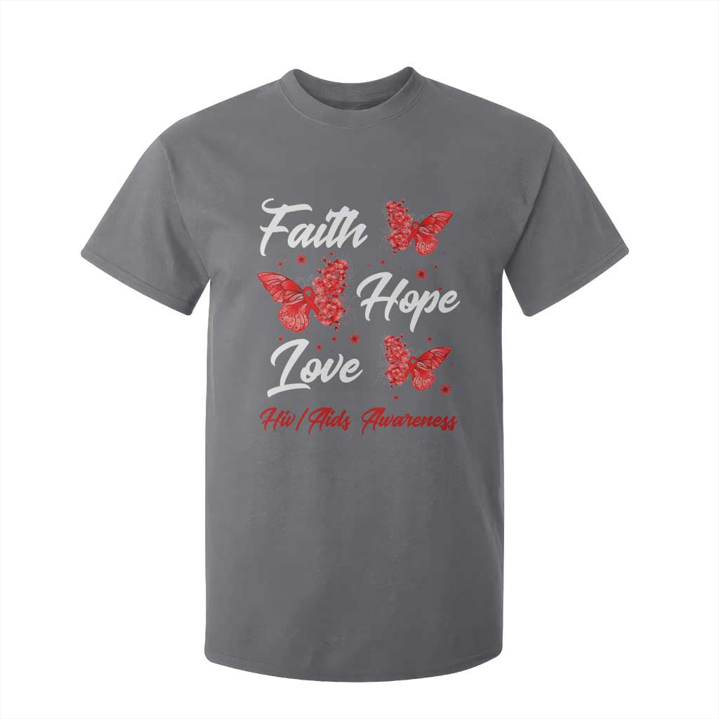 Faith Hope Love HIV AIDS Awareness Butterfly Gift T Shirt For Kid TS12 Charcoal Print Your Wear
