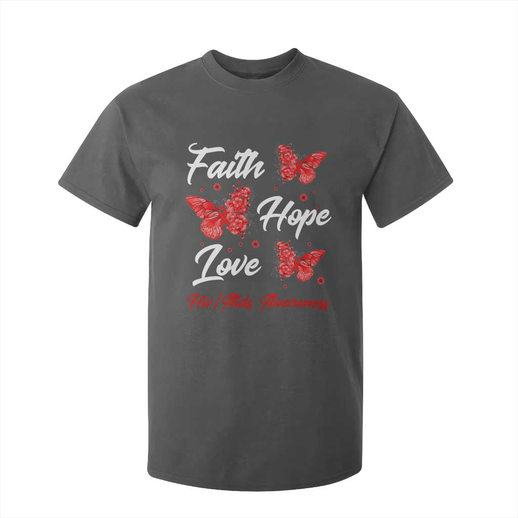 Faith Hope Love HIV AIDS Awareness Butterfly Gift T Shirt For Kid TS12 Dark Heather Print Your Wear