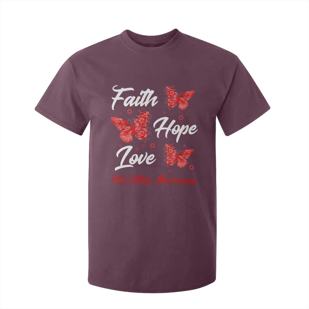 Faith Hope Love HIV AIDS Awareness Butterfly Gift T Shirt For Kid TS12 Maroon Print Your Wear