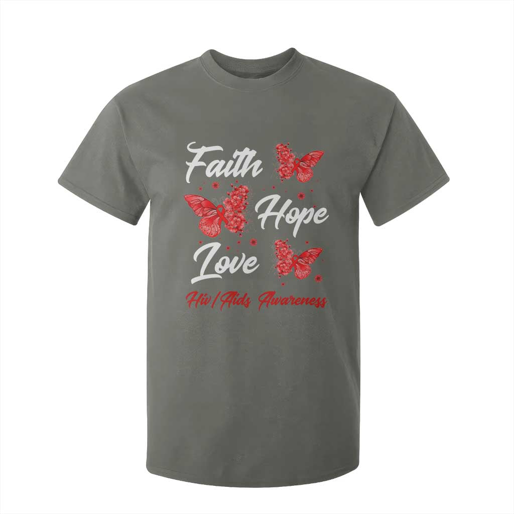 Faith Hope Love HIV AIDS Awareness Butterfly Gift T Shirt For Kid TS12 Military Green Print Your Wear