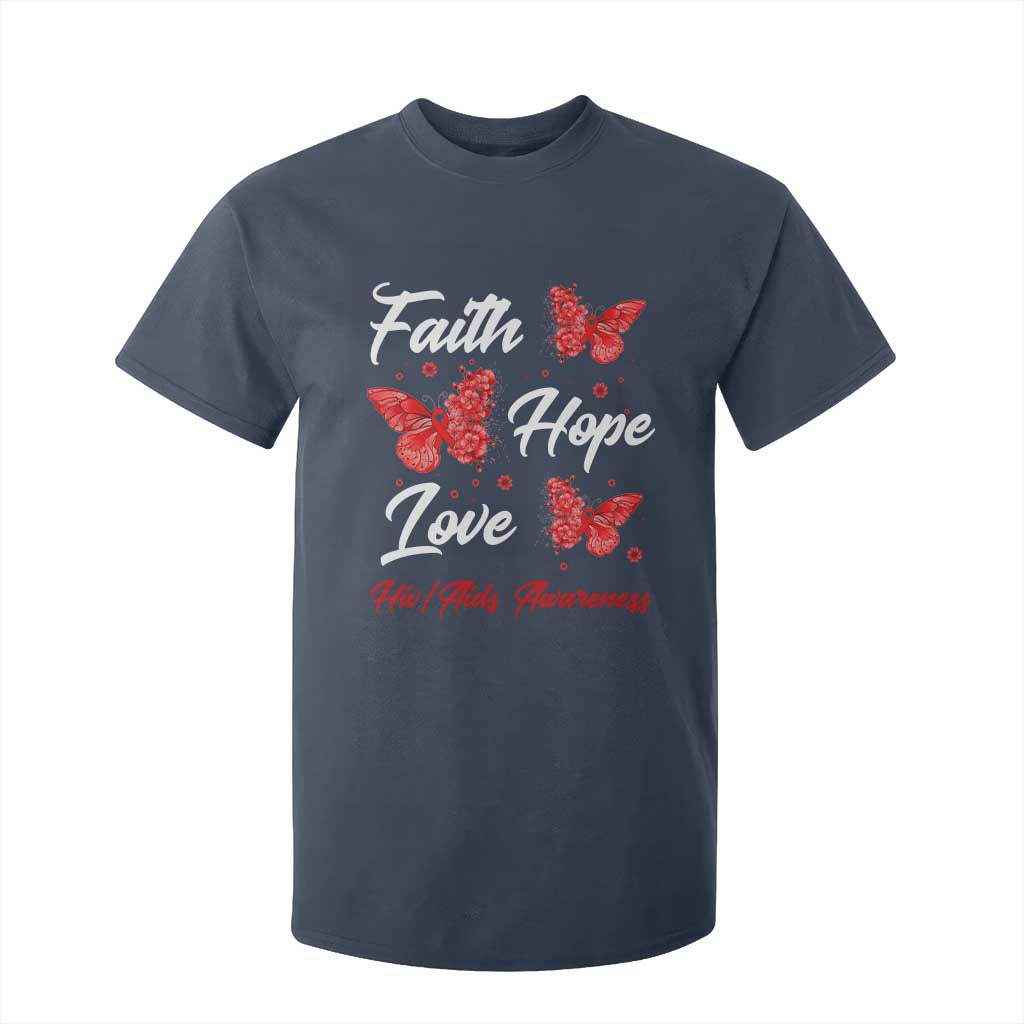 Faith Hope Love HIV AIDS Awareness Butterfly Gift T Shirt For Kid TS12 Navy Print Your Wear