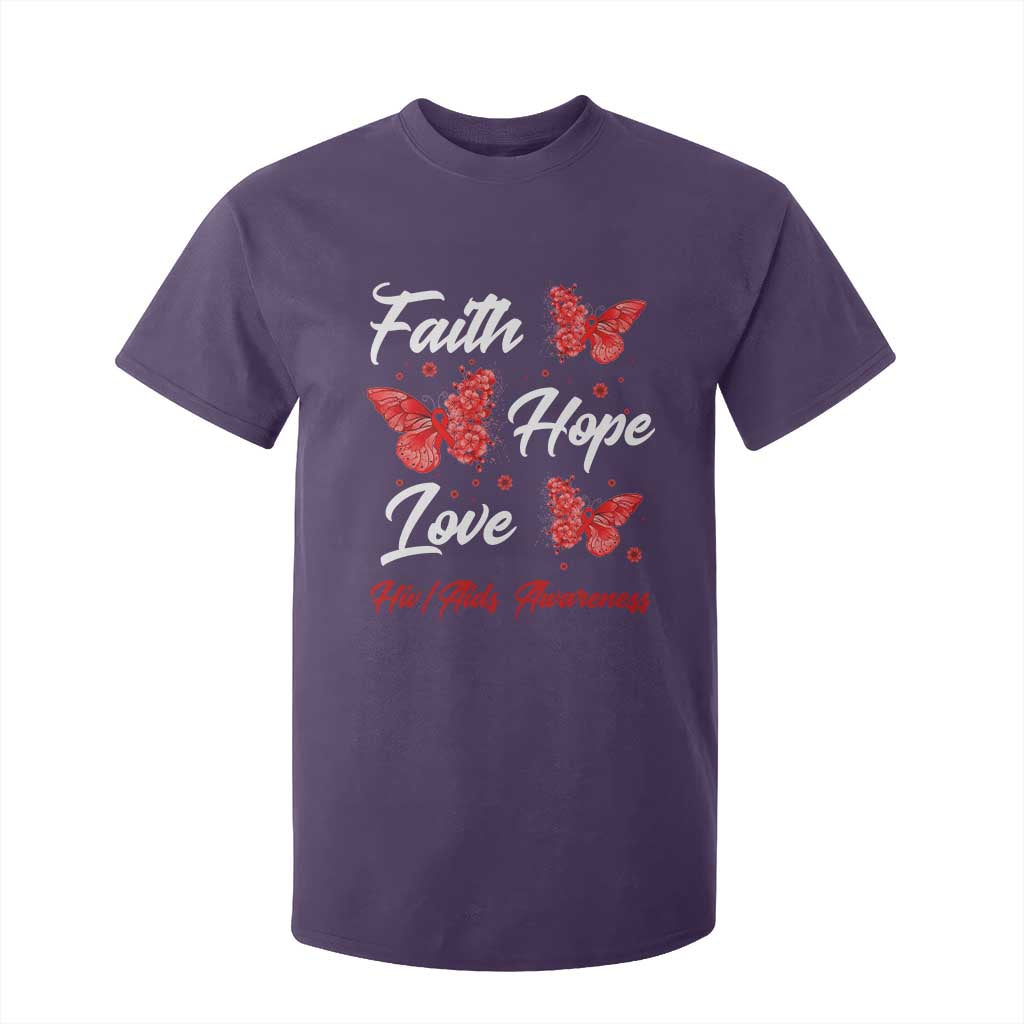 Faith Hope Love HIV AIDS Awareness Butterfly Gift T Shirt For Kid TS12 Purple Print Your Wear
